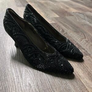 Vintage Women’s Lord & Taylor Black Beaded High Heels Size 7.5